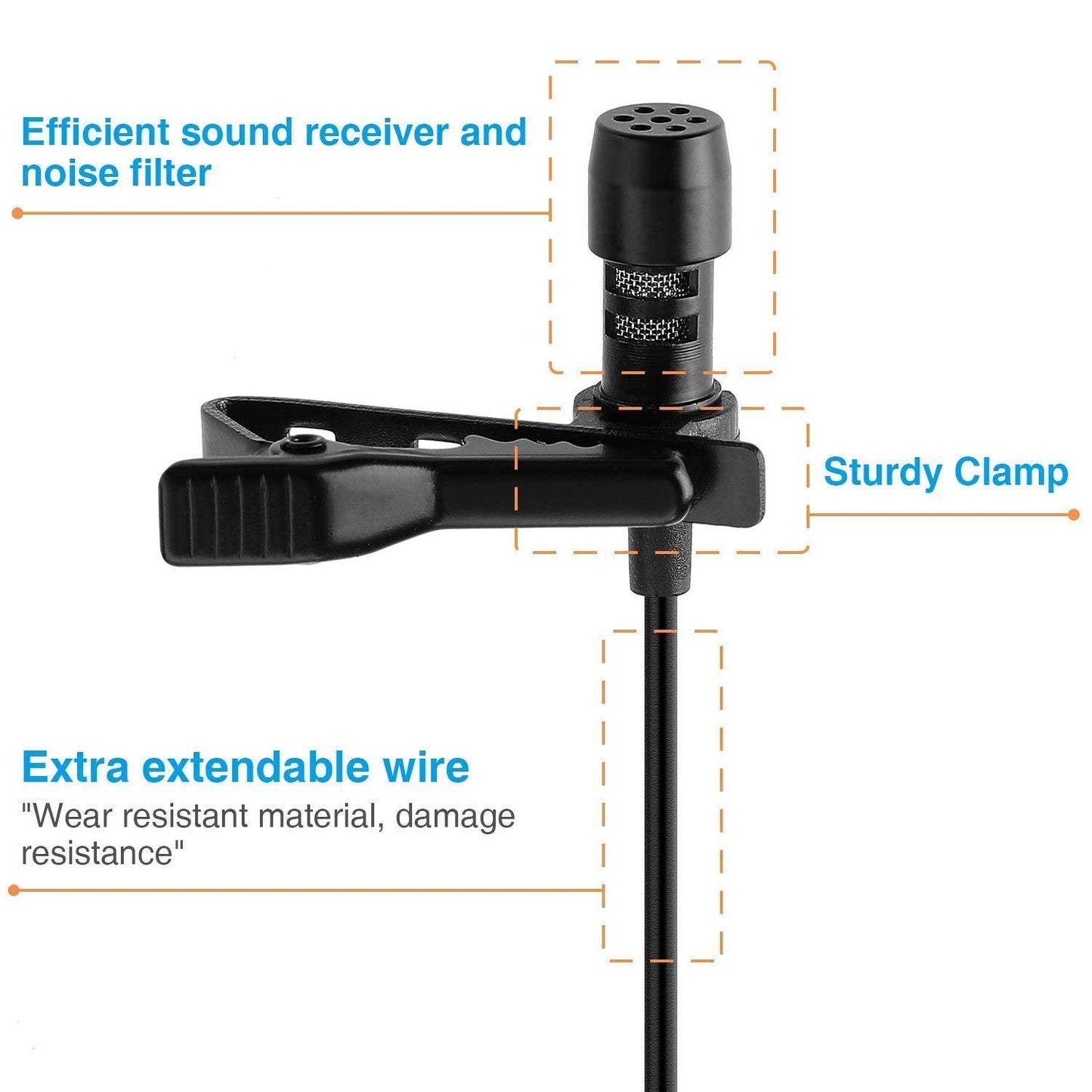 Dynamic Lapel Collar Omnidirectional Mic Voice Recording Lavalier Microphone For Singing YouTube, Black
